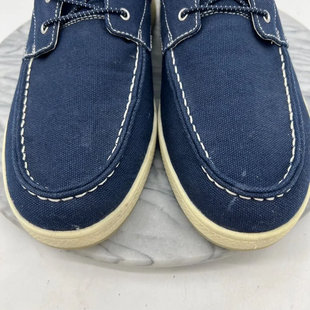 Florsheim Boat Shoe Mens 12 Navy Slip On Canvas Comfortech *Missing Insoles